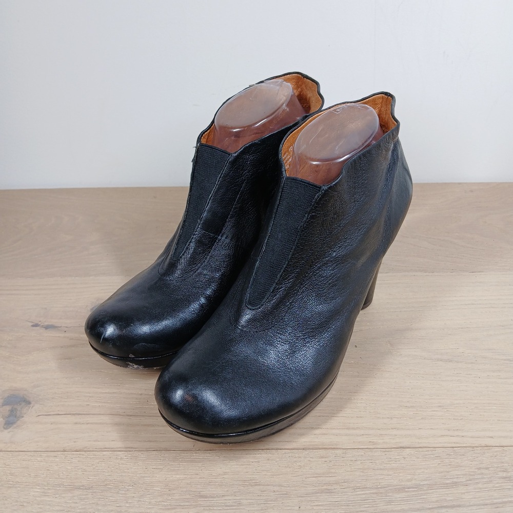 Naya Leather Ankle Boots Women 10 Black Grained Leather Platform Chunky Heel